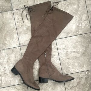 Marc Fisher pointed toe thigh-high boots in taupe